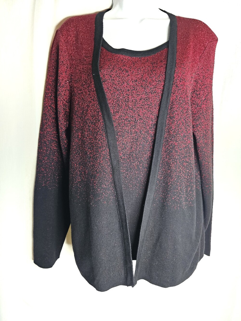Kim Rogers XL Red to Black Ombre 2Pc Cardigan Sweater